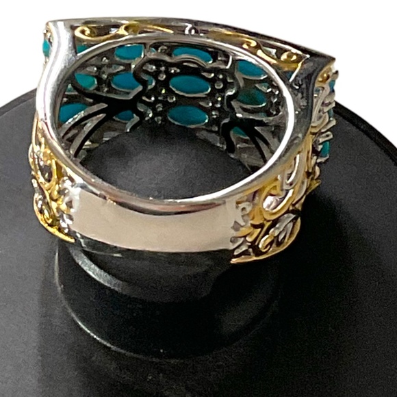 HSN Genuine Sleeping Beauty Turquoise/Sterling Silver and 18k Yellow Gold Band - Picture 4 of 5